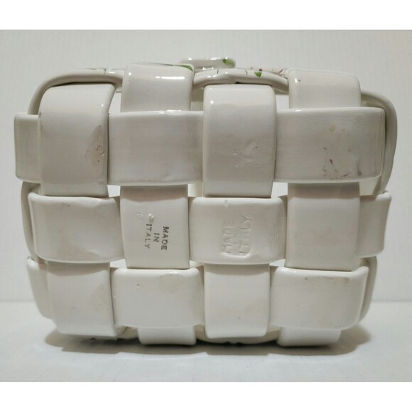 Hand Painted Italian Pottery Ceramic Woven Basket with Handle Floral Design - Picture 10 of 11